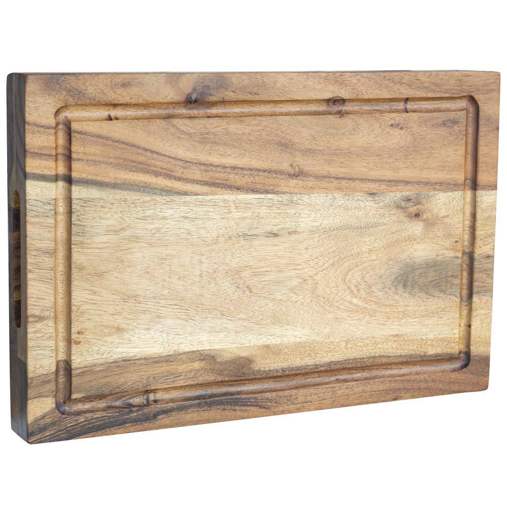 Front. AmeriHome - Acacia Wood Cutting Board 21 in. x 18 in. - Brown.