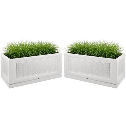 Front. Pure Garden - 2-Pack Large Planters for Outdoor Plants 15.75x31.5in Rectangular Long Pots for Plants Outdoor Planters for Porch.