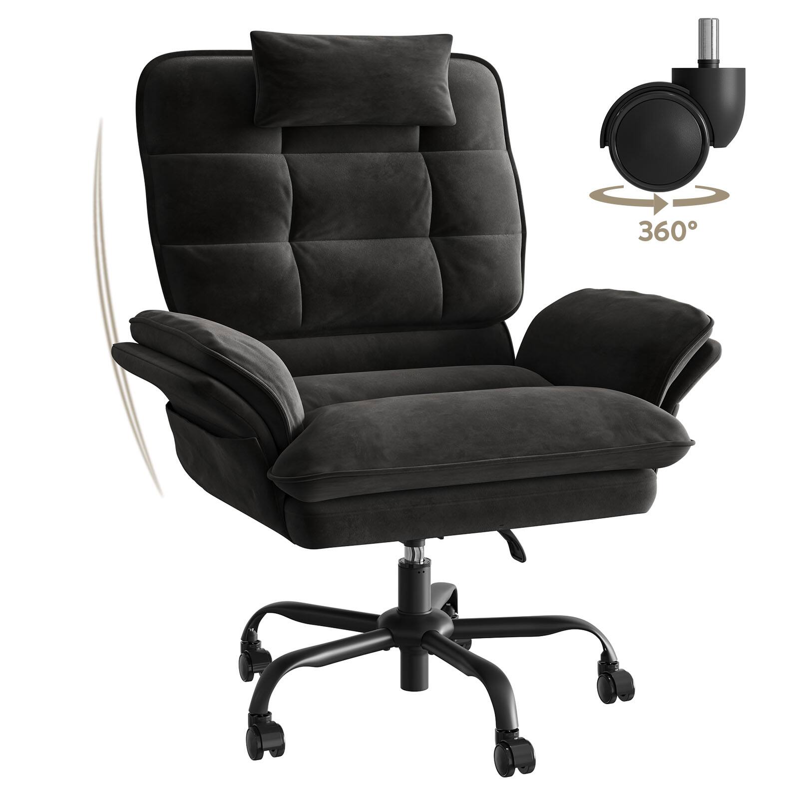 Front. Bestier - Home Office Desk Chair with Ergonomic Headrest & Velvet Upholstery - Black.