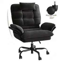 Bestier - Home Office Desk Chair with Ergonomic Headrest & Velvet Upholstery - Black