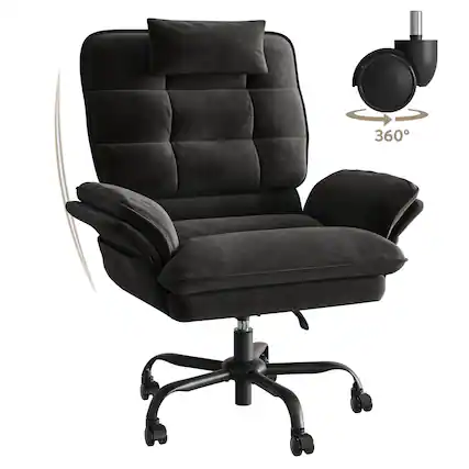 Front. Bestier - Home Office Desk Chair with Ergonomic Headrest & Velvet Upholstery - Black.
