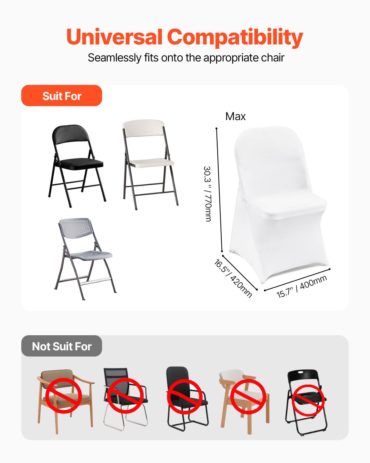 Universal Compatibility, Seamlessly fits onto the appropriate chair, Suit For, Max 30.3" / 770mm, 16.5" / 420mm, 15.7", Not Suit For