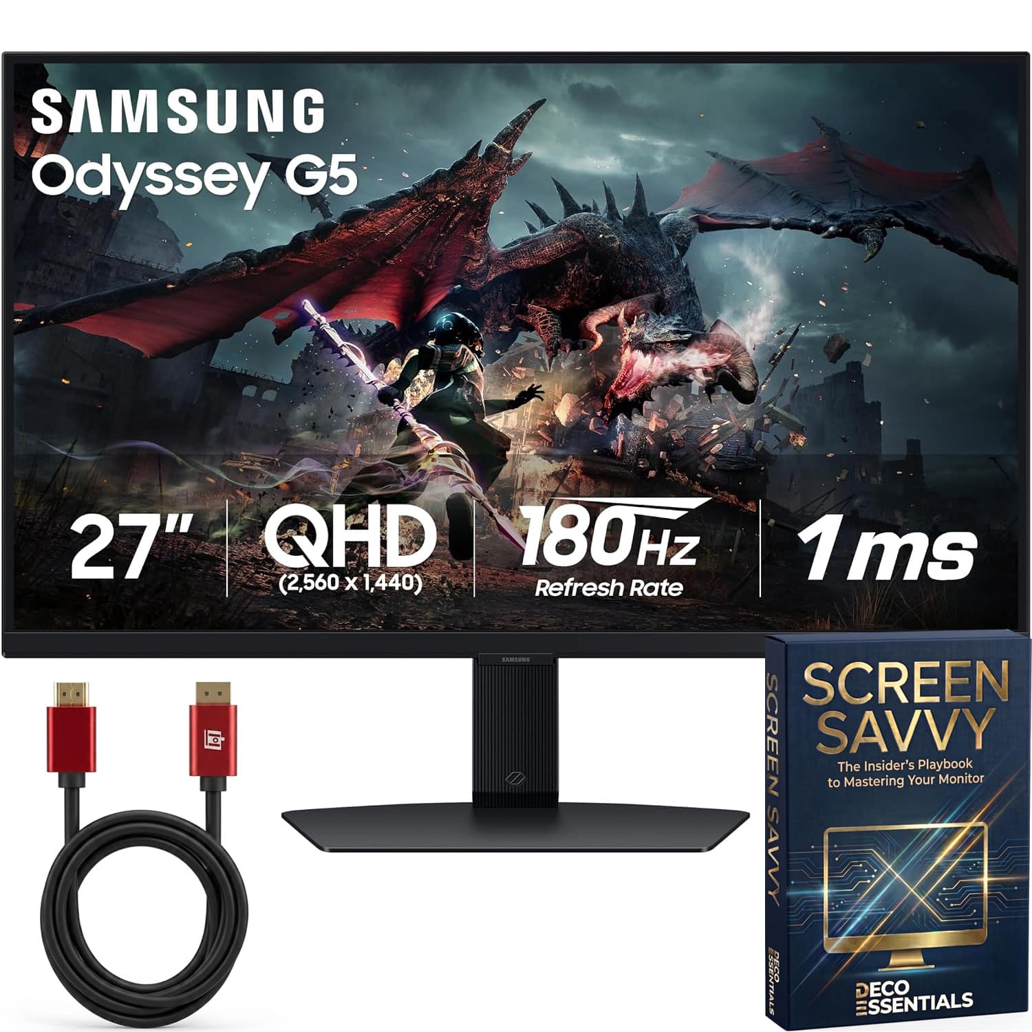 "Samsung - 27"" Odyssey G50D QHD 180Hz 1ms DisplayHDR 400 G-Sync Compatible Gaming Monitor LS27DG500ENXZA + HDMI Cable Bundle - Black" price history on PriceWatchPro