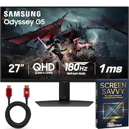 Samsung - 27" Odyssey G50D QHD 180Hz 1ms DisplayHDR 400 G-Sync Compatible Gaming Monitor LS27DG500ENXZA + HDMI Cable Bundle - Black