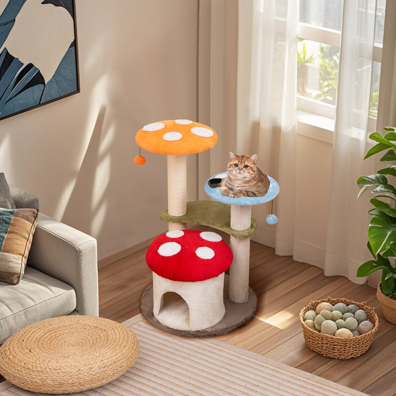 Alt View 1. Gymax - Gymax Cute Mushroom Cat Tree 35'' Tall Cat Tower w/ Sisal Scratching Posts Cat Condo - GYM16315.