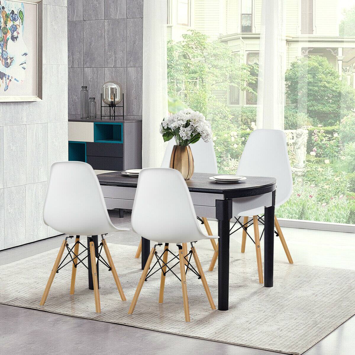 Alt View 3. Gymax - Gymax Set of 4 Modern Dining Side Chair Armless Home Office w/ Wood Legs White - White.