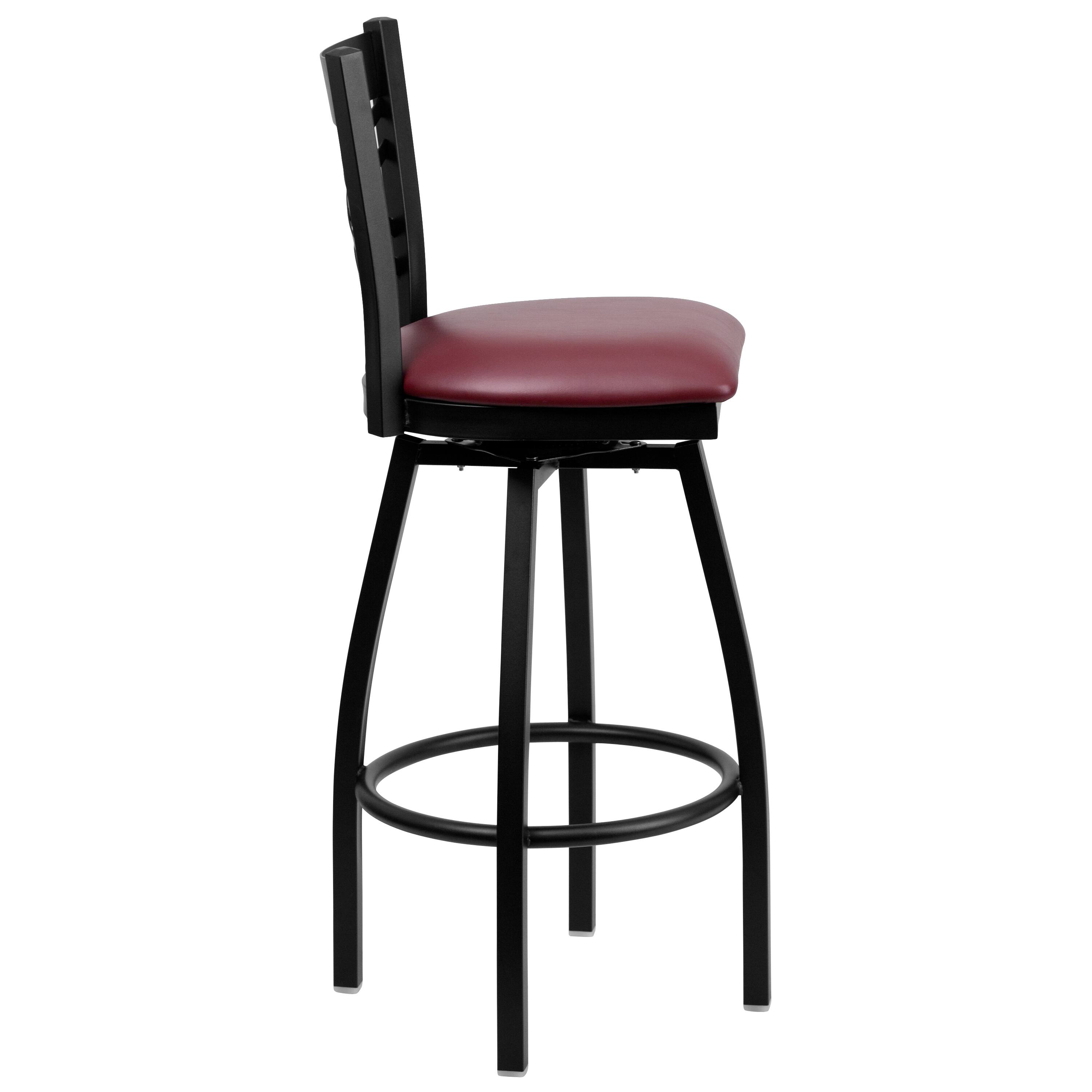 Alt View 4. Emma + Oliver - "X" Back Swivel Metal Restaurant Dining Barstool - Burgundy Vinyl Seat/Black Metal Frame.