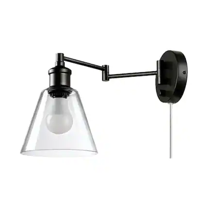 Front. Globe Electric - Globe Electric 10W LED Plug In Wall Sconce Clear Glass Shade & 6' Cord, Bronze.