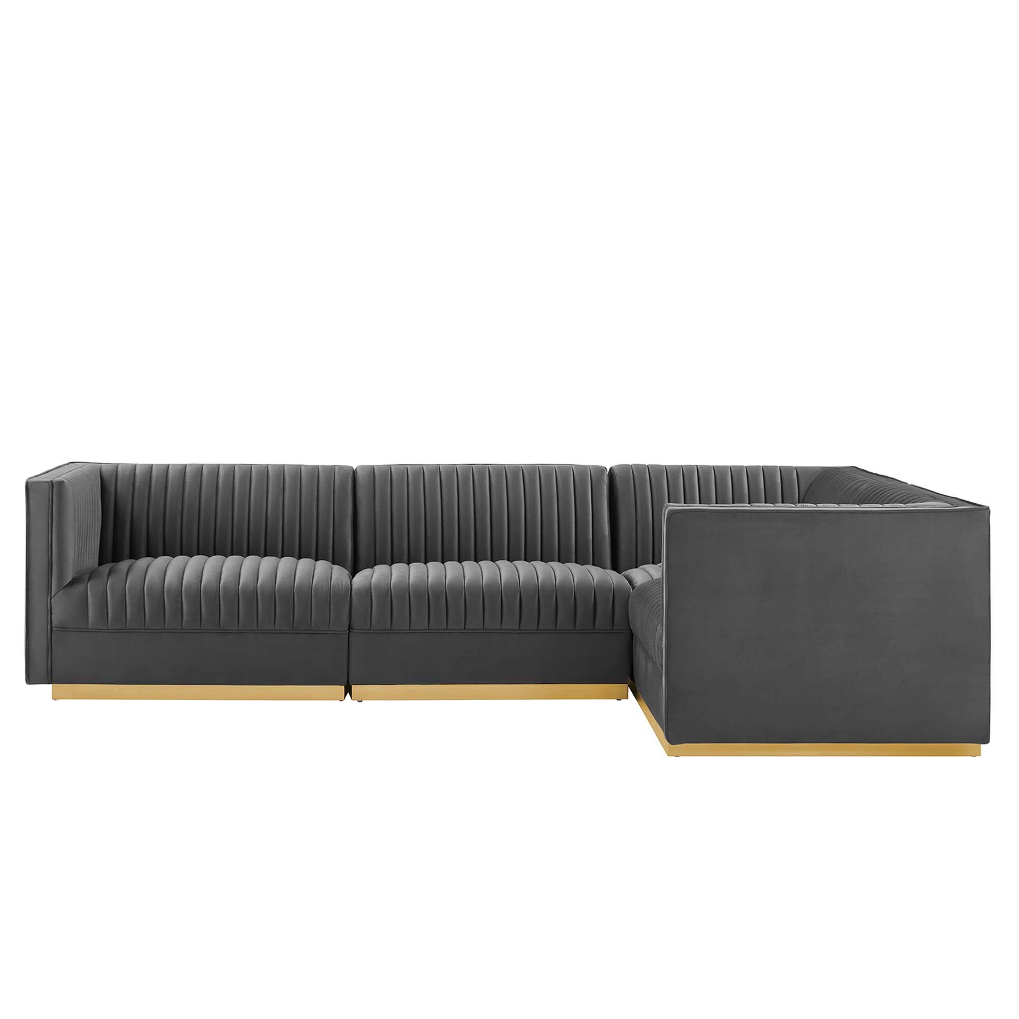 Left. Modway - Sanguine 4-Piece Channel Tufted Performance Velvet Right-Facing Modular Sectional Sofa by Modway - Gray.