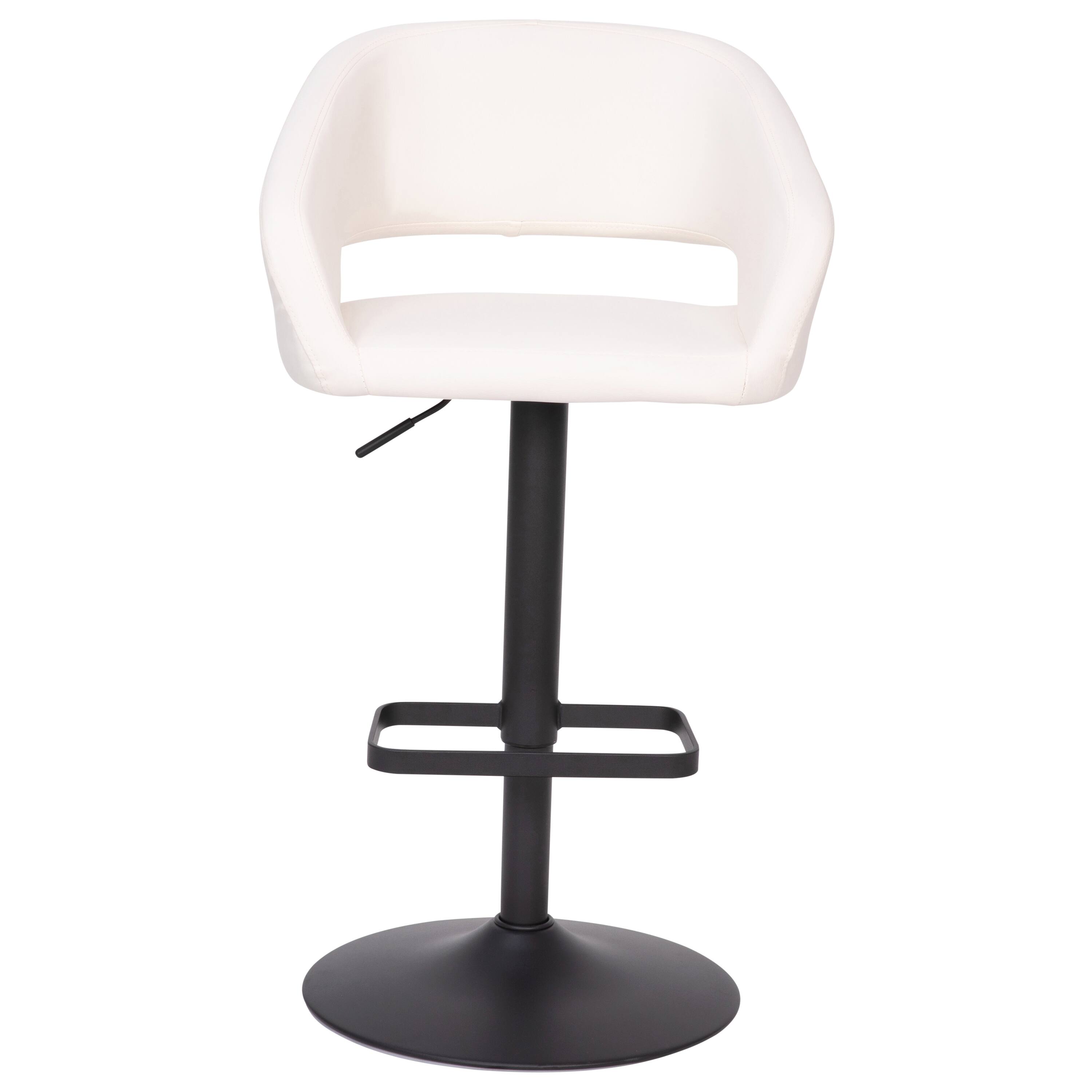 Alt View 9. Emma + Oliver - Shae Contemporary Upholstered Adjustable Height Barstool with Rounded, Cutout Mid-Back and Pedestal Base - White Vinyl/Black Frame.