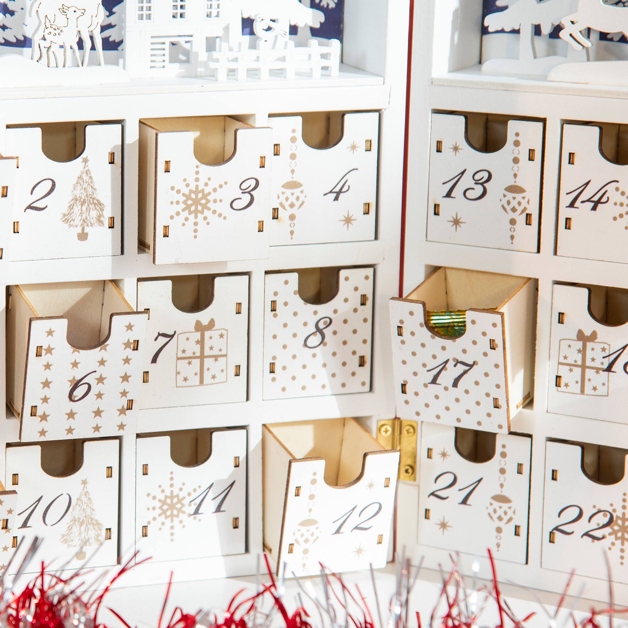 Alt View 7. Homcom - Wooden Christmas Advent Calendar Book, Table Holiday Decor w/ 24 Countdown Drawers, White - White.