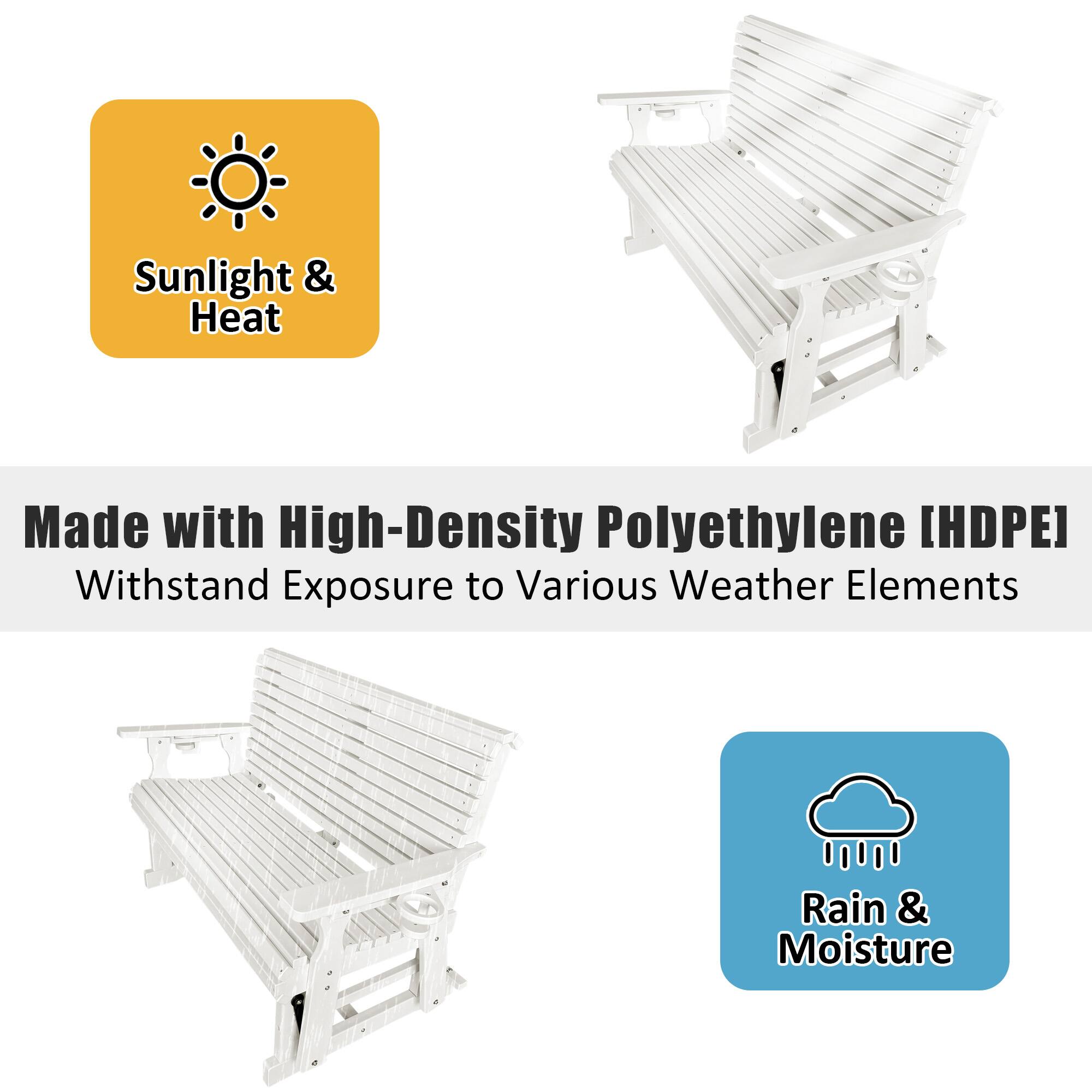 Sunlight & Heat  
Made with High-Density Polyethylene [HDPE]  
Withstand Exposure to Various Weather Elements  
Rain & Moisture