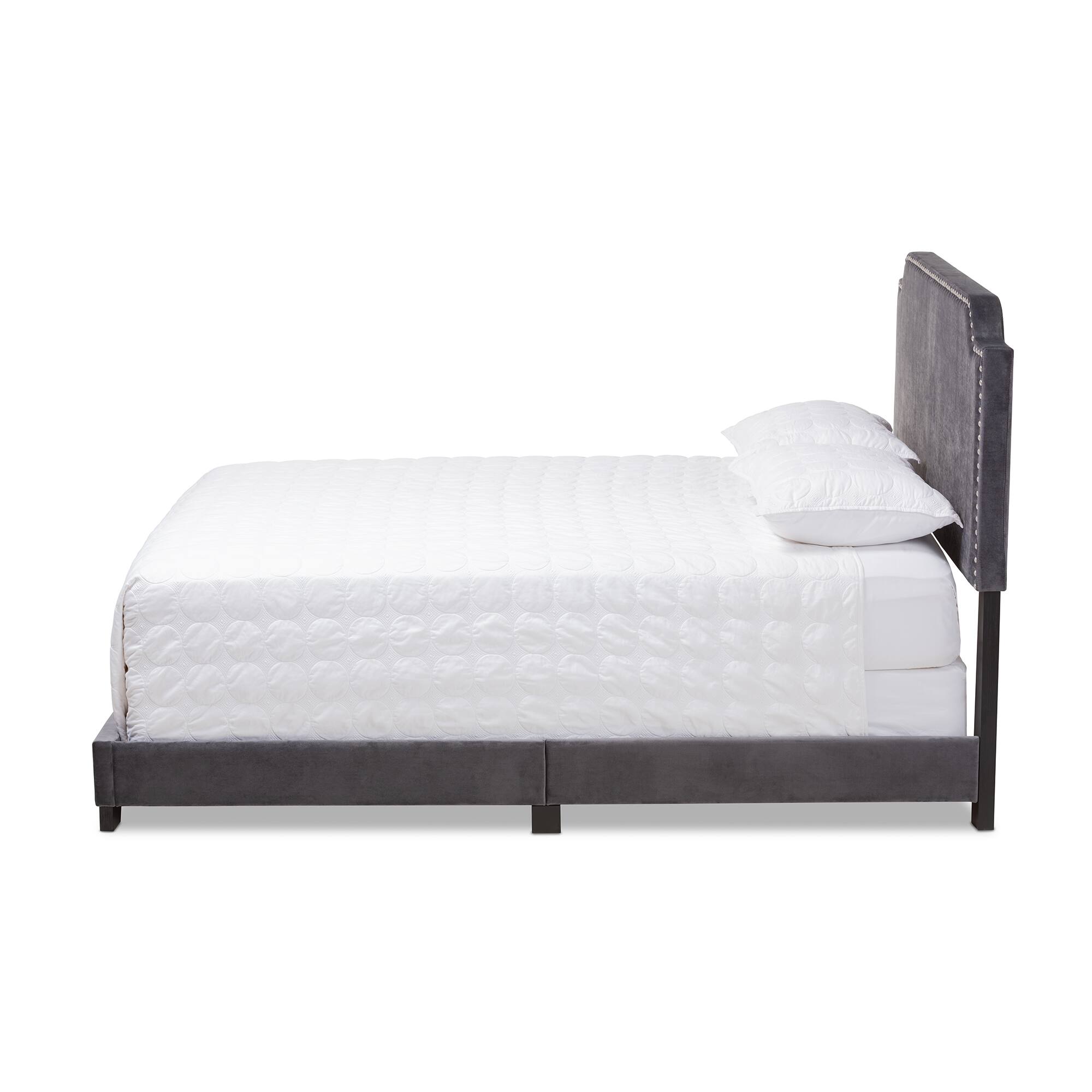 Angle. Baxton Studio - Darcy Luxe and Glamour Velvet Upholstered Bed - Dark Grey.