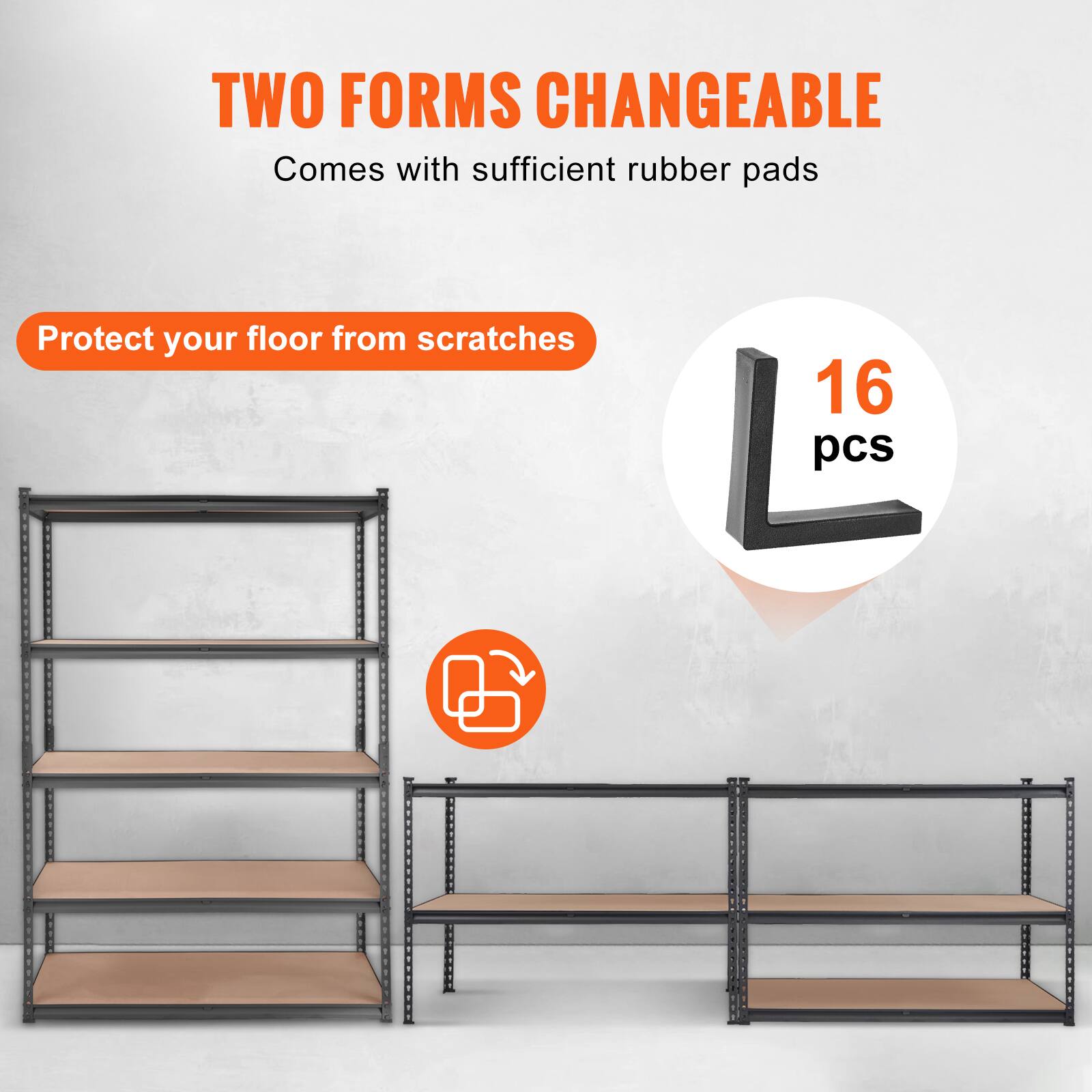 TWO FORMS CHANGEABLE, Comes with sufficient rubber pads, Protect your floor from scratches, 16 pcs