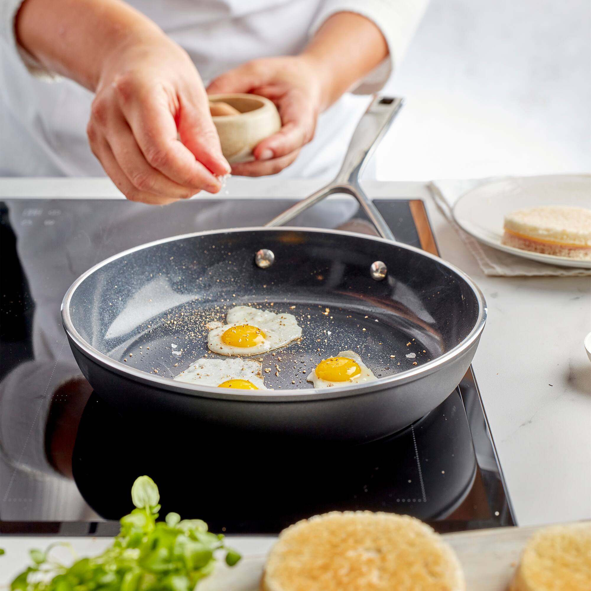 Alt View 1. Demeyere - Demeyere AluPro Ceramic 10-inch Aluminum Nonstick Fry Pan - Black.