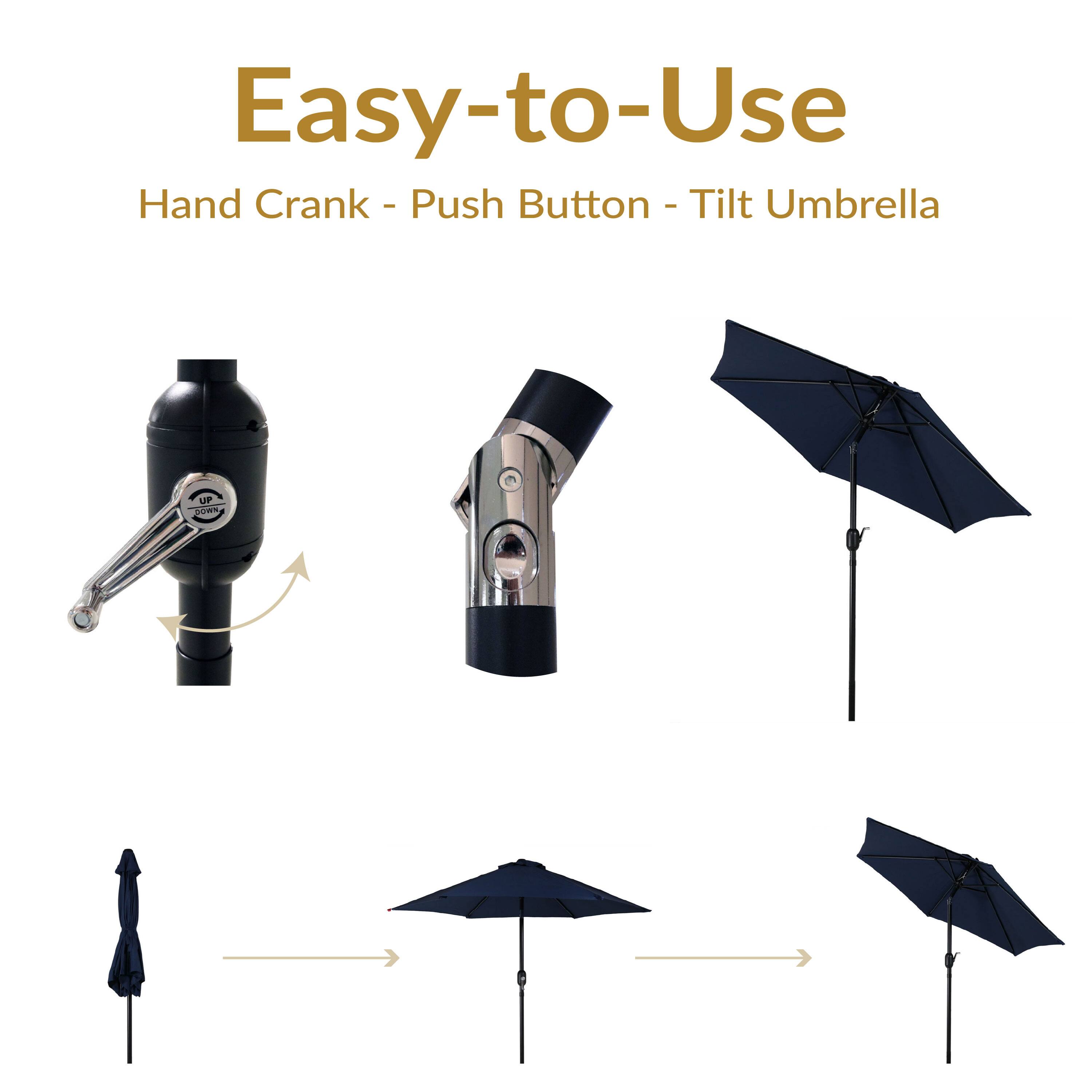Easy-to-Use  
Hand Crank - Push Button - Tilt Umbrella