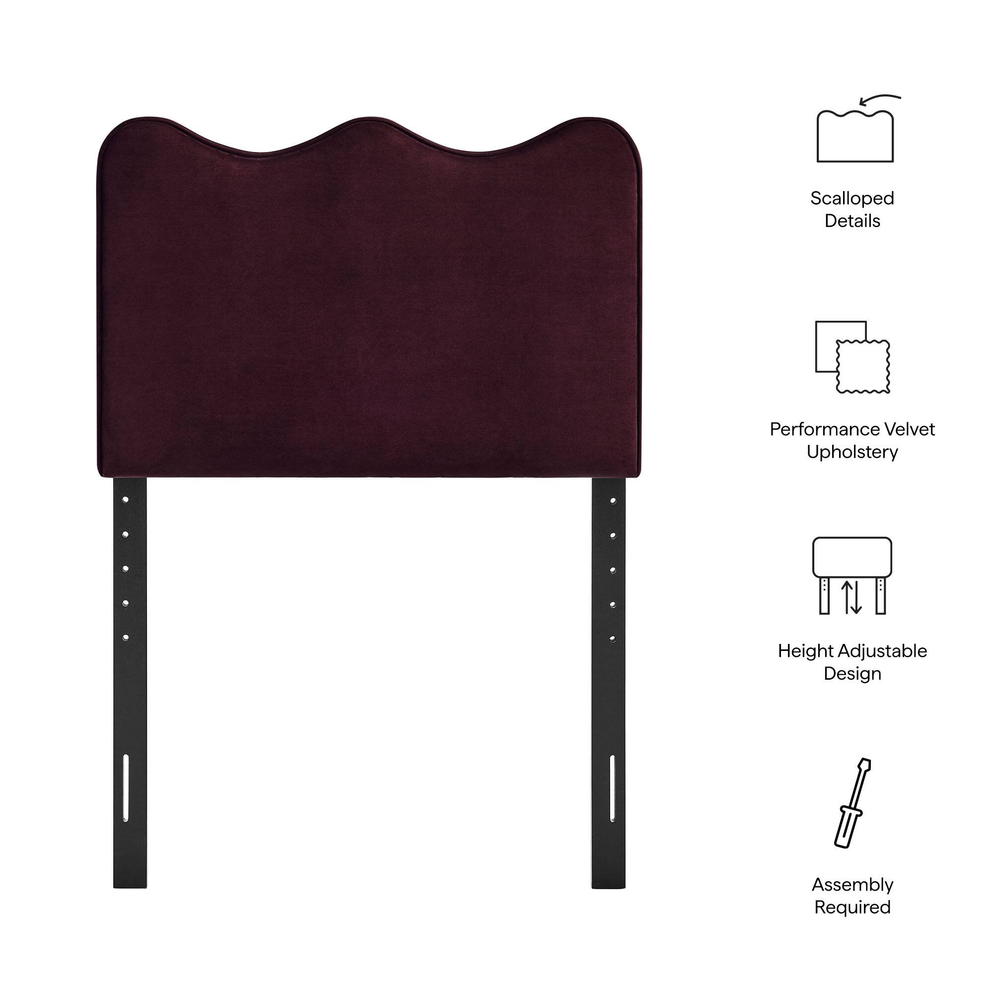 Scalloped Details  
Performance Velvet Upholstery  
Height Adjustable Design  
Assembly Required