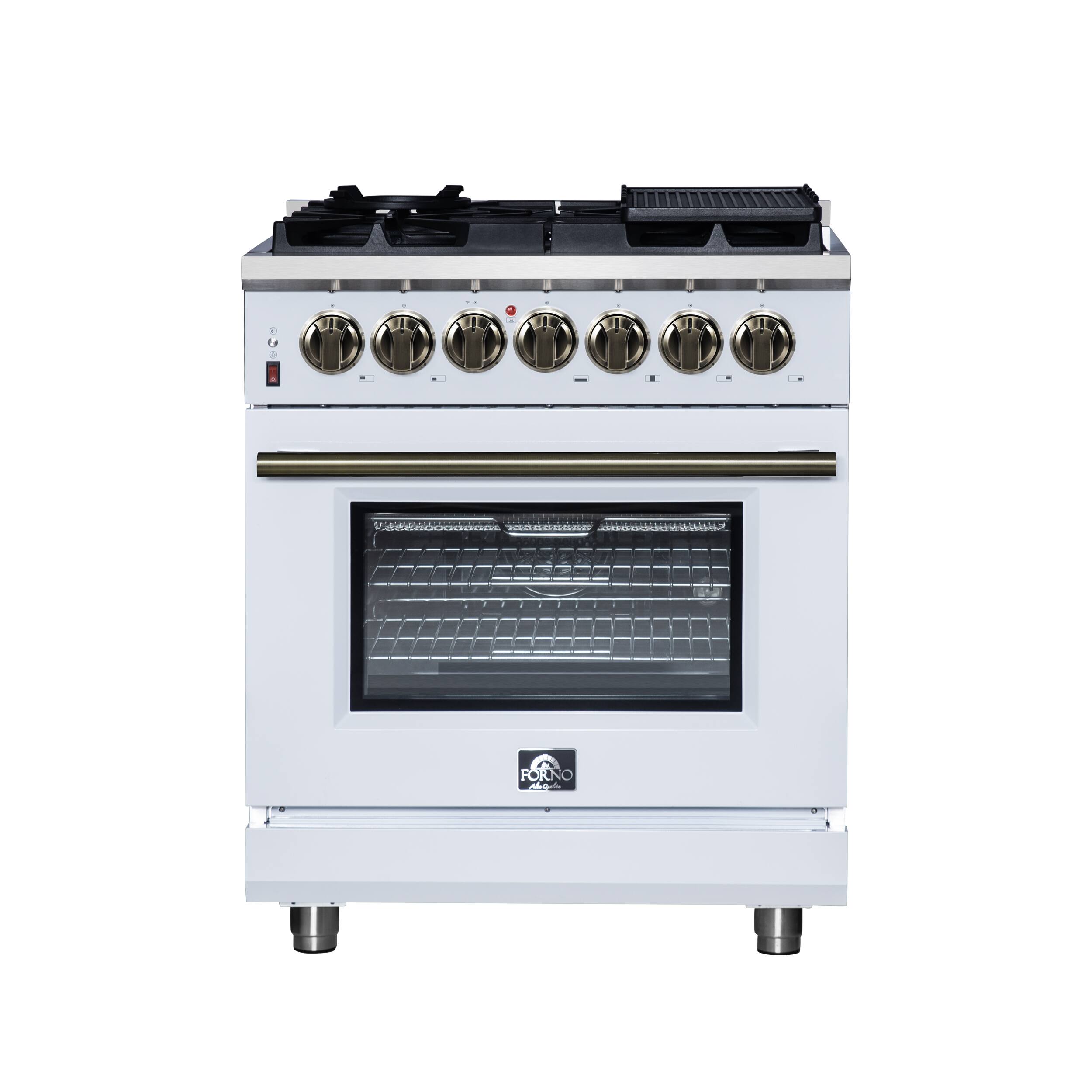 Forno Appliances - Massimo 4.32 Cu. Ft. Freestanding Dual Fuel True Convection Range with Air Fryer Basket - White