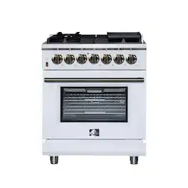 Forno Appliances - Massimo 4.32 Cu. Ft. Freestanding Dual Fuel True Convection Range with Air Fryer Basket - White