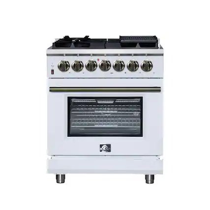 Front. Forno Appliances - Massimo 4.32 Cu. Ft. Freestanding Dual Fuel True Convection Range with Air Fryer Basket - White.