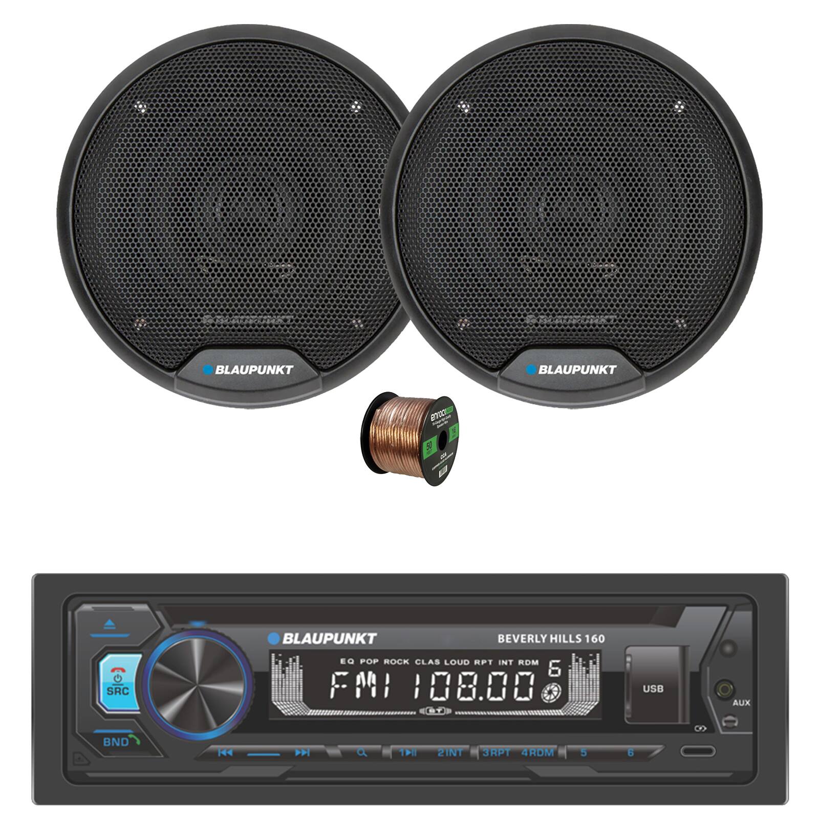 BLAUPUNKT BLAUPUNKT - 1  
BLAUPUNKT BEVERLY HILLS 160  
SRC EQ POP ROCK CLAS LOUD RPT INT RDM 6  
FMI 108.00 USB AUX BND 144  
F a T 2INT 3PT 4RDM 5