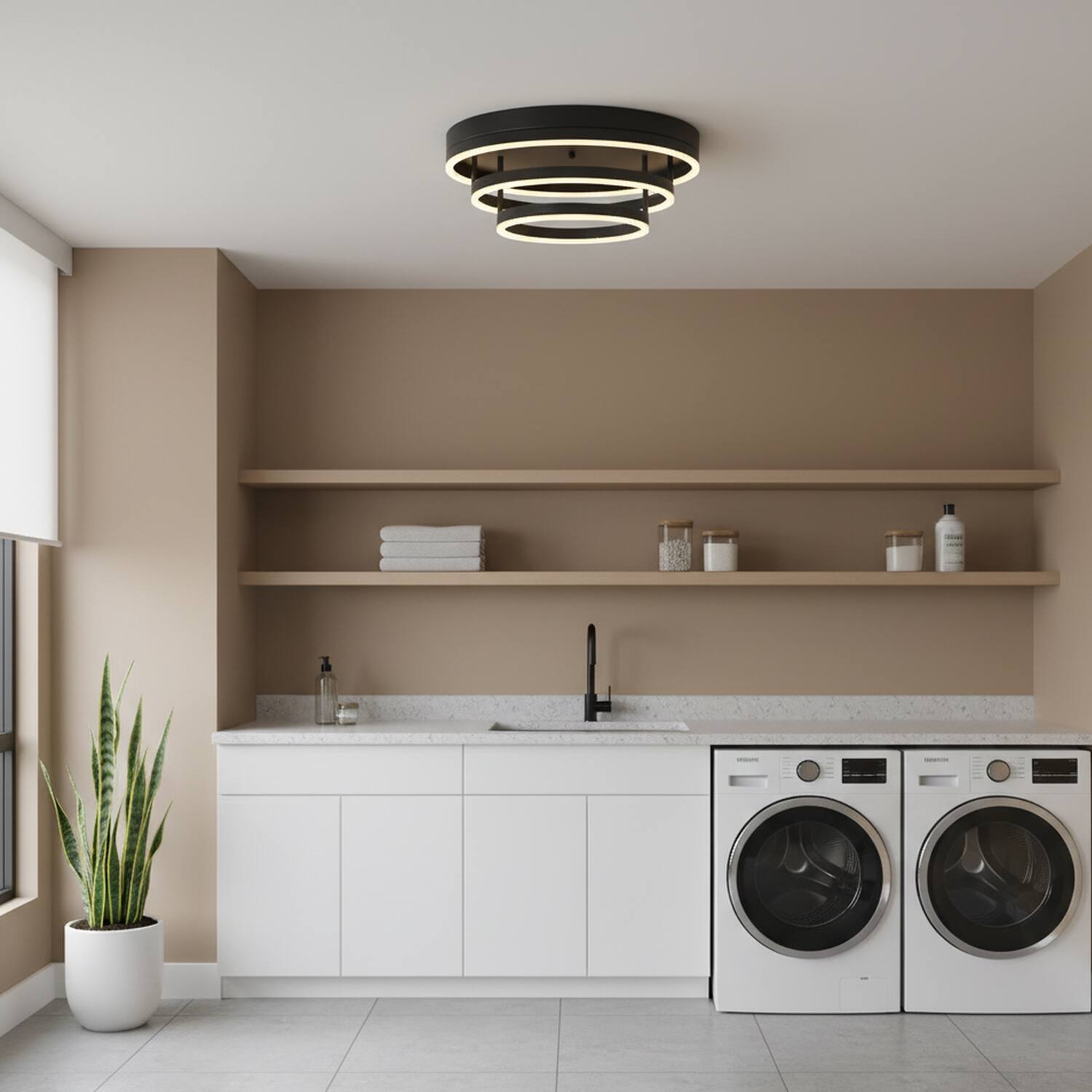 Alt View 6. Umeiluce - 19.7" Modern LED Flush Mount lighting Geometric light for Low-ceiling - Matte Black.