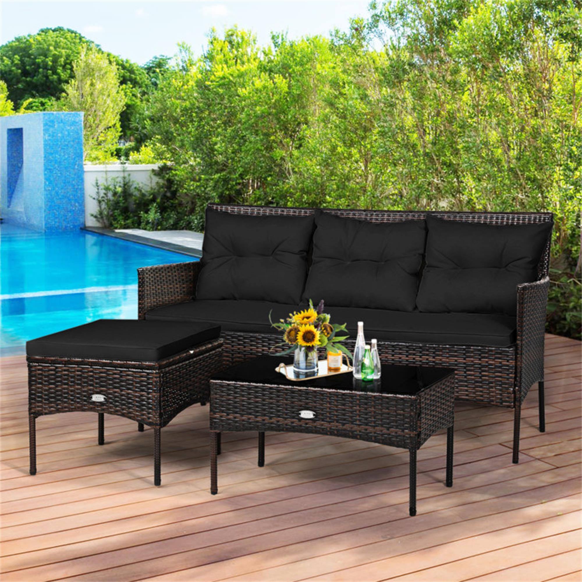 Alt View 1. Boyel Living - Black 3 Pieces Patio Furniture Sectional Set with 5 Cozy Cushions 60-in L x 33-in W x 24-in H - Black.