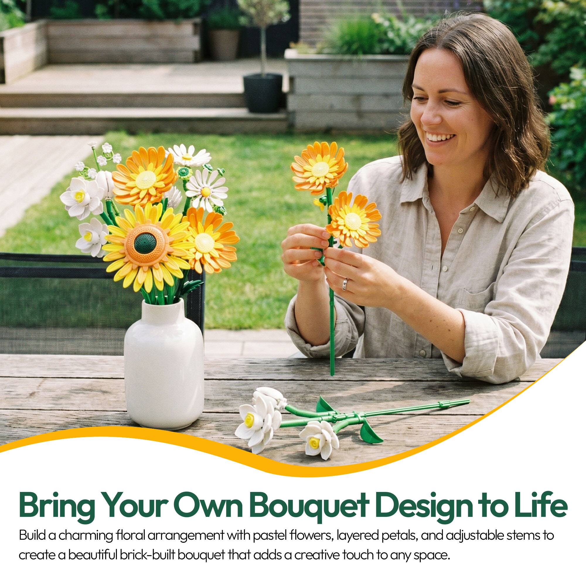 Bring Your Own Bouquet Design to Life

Build a charming floral arrangement with pastel flowers, layered petals, and adjustable stems to create a beautiful brick-built bouquet that adds a creative touch to any space.