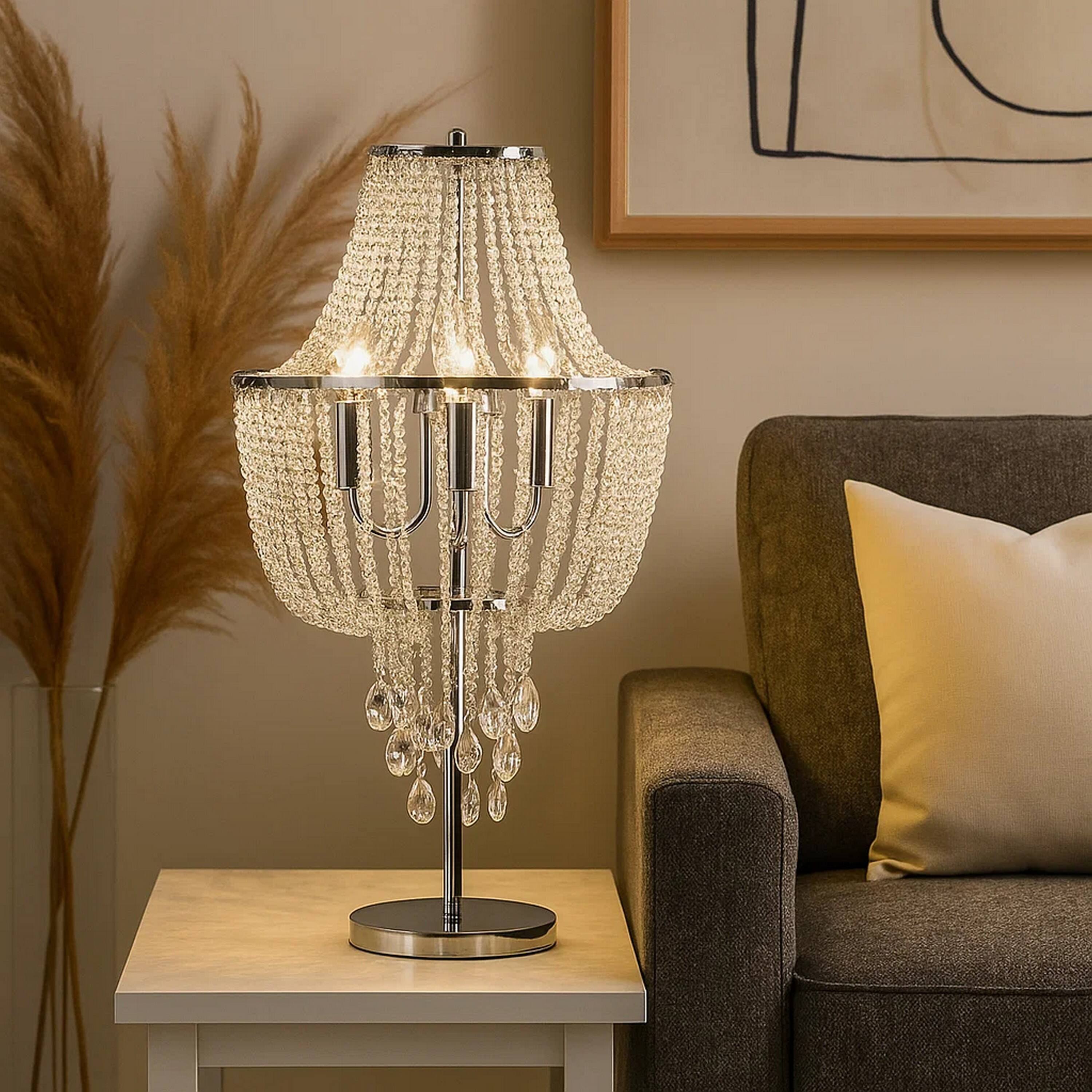 Alt View 2. Manhattan Lane - Cara 27 Inch Table Lamp, Hanging Drop Design, Crystal and Metal, Chrome - Chrome.