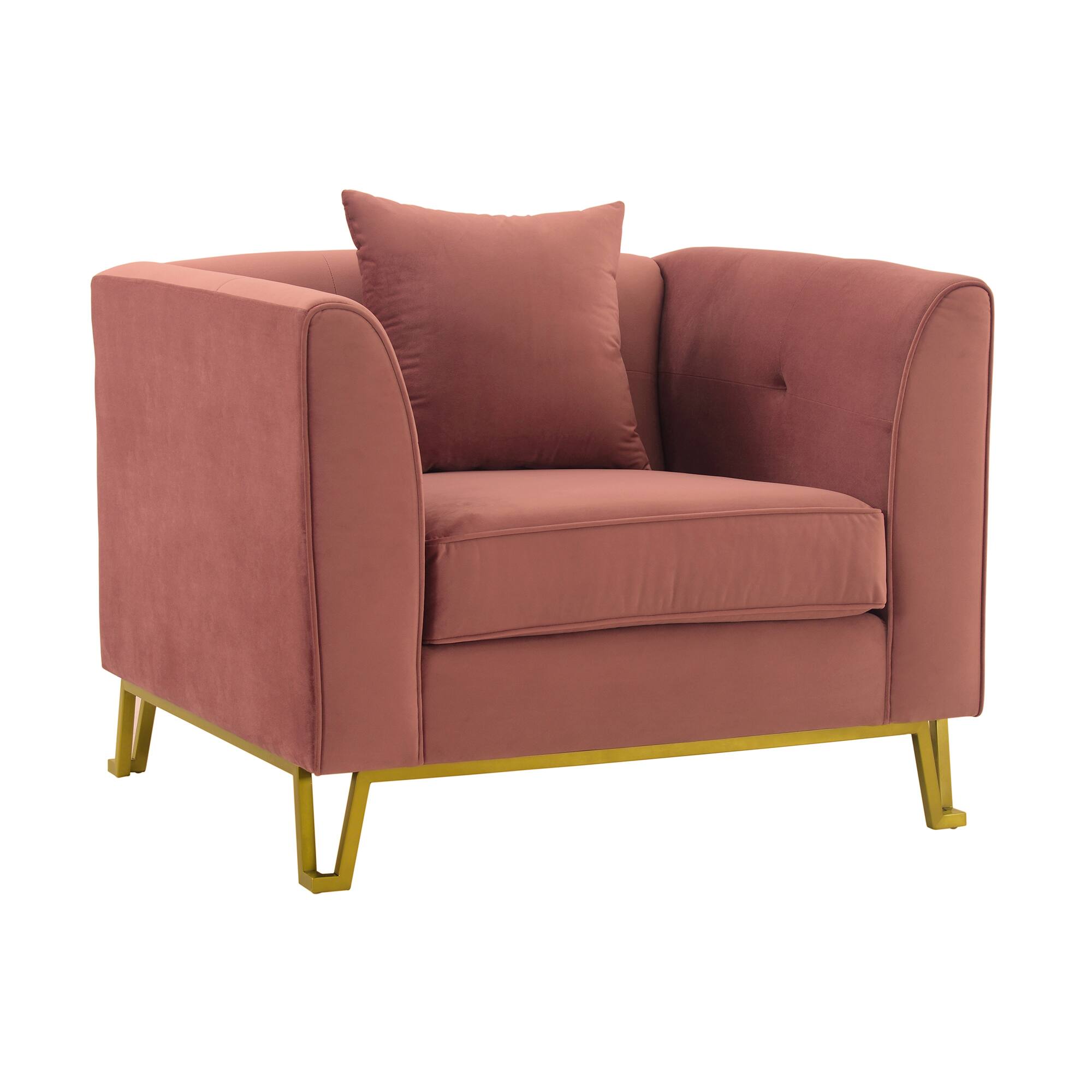 Front. Armen Living - Everest Blush Fabric Upholstered Sofa Accent Chair with Brushed Gold Legs - Blush.