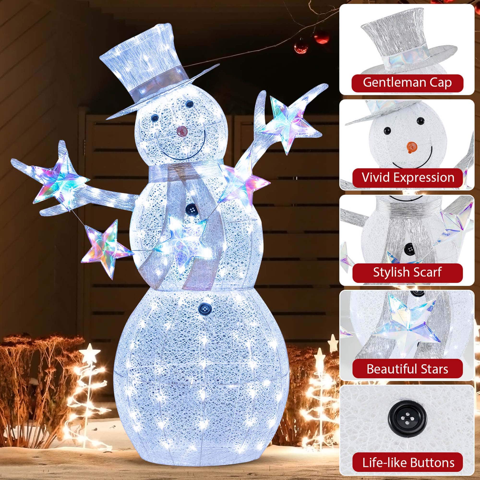 Costway 5 FT Lighted Snowman with Hat Scarf & Stars Zip Ties