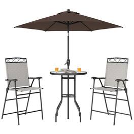 Outsunny - Piece Outdoor Bar Set with Umbrella, Patio Dining Set with 2 Folding Chairs - Beige