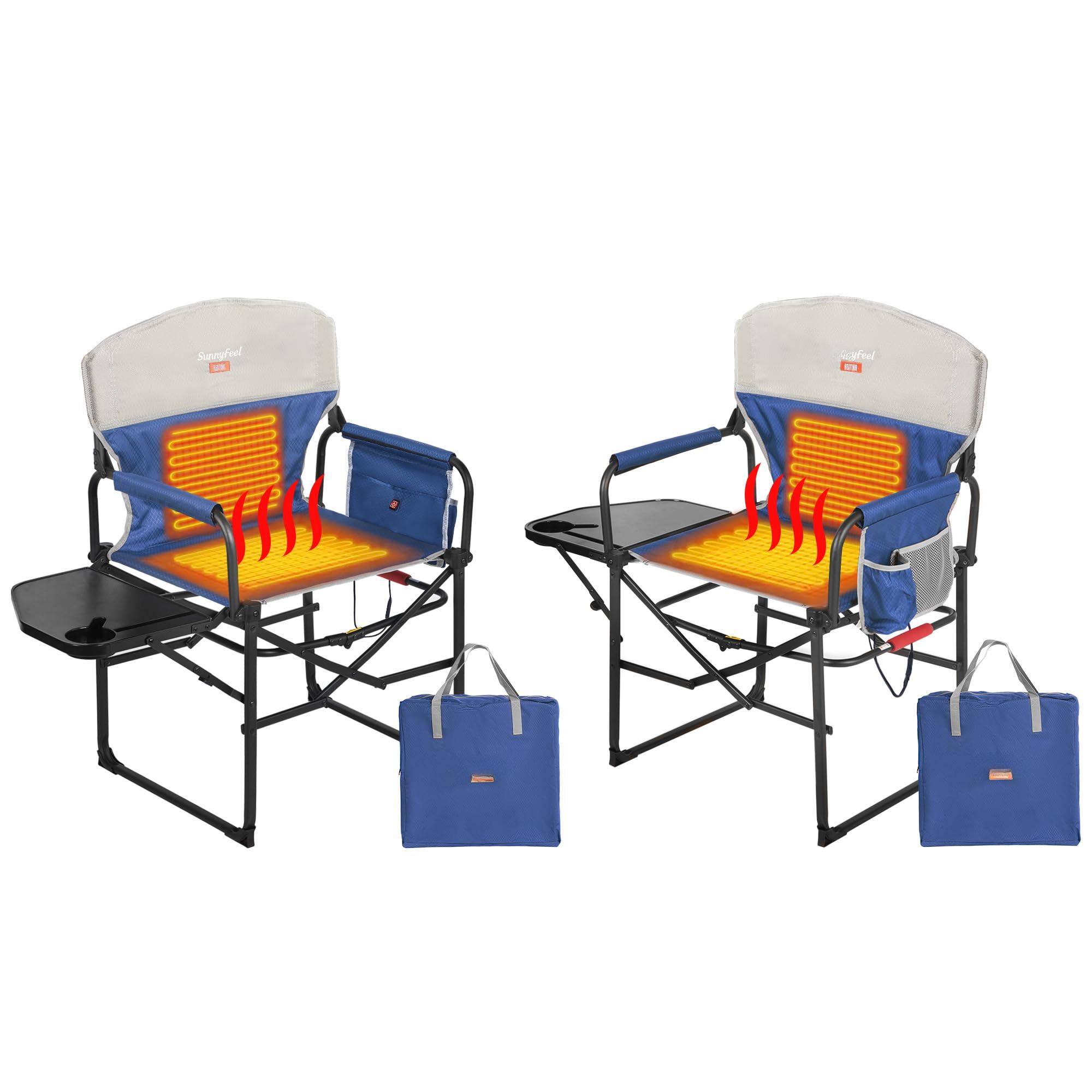 JETRANSPORT - Oversized Camping Directors Chair Portable Folding Lawn Chairs For Adults Heavy Duty With Side Table - Heated Blue 2 PCS