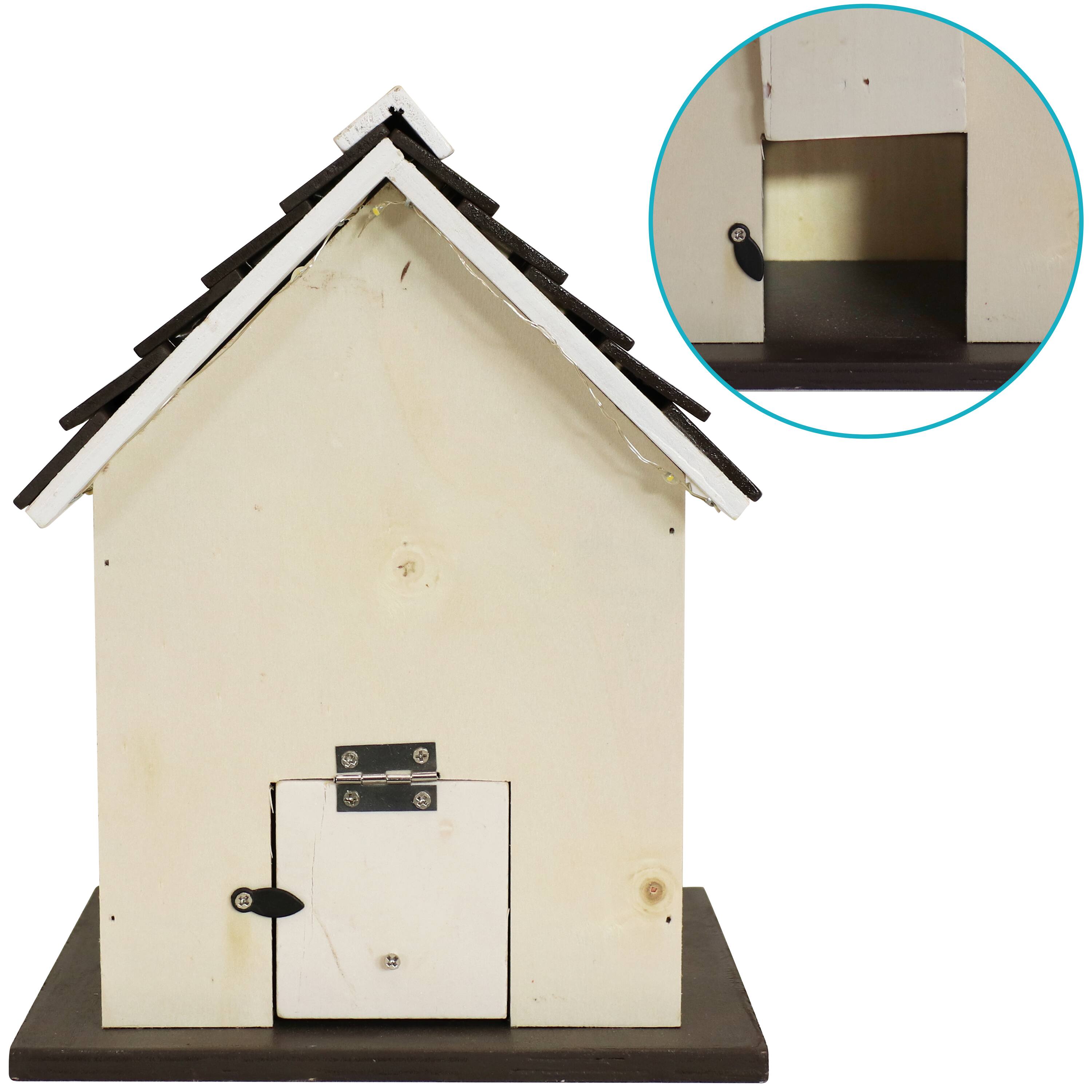 Alt View 7. Sunnydaze - 9.25 in Wooden Cozy Home Birdhouse with Solar LED Light - Cream.