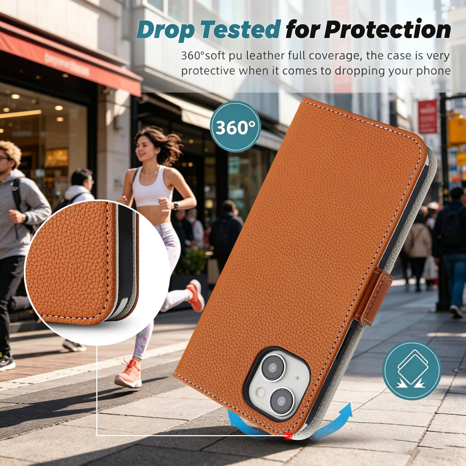 Drop Tested for Protection  
360° soft pu leather full coverage, the case is very protective when it comes to dropping your phone
