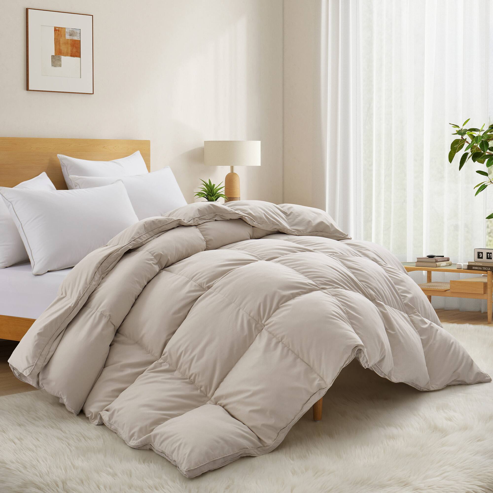 Angle. Peace Nest - Peace Nest White Goose Down Feather Fiber Comforter Heavyweight Duvet Insert, Cream, Full/Queen - Cream.
