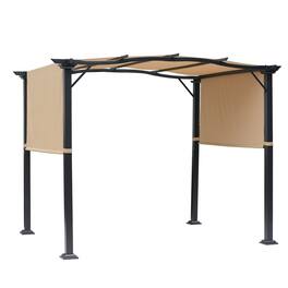 Outsunny - 8' x 10' Retractable Pergola Canopy Steel Frame Polyester Fabric Gazebo with Retractable Canopy Shade Awning - Khaki