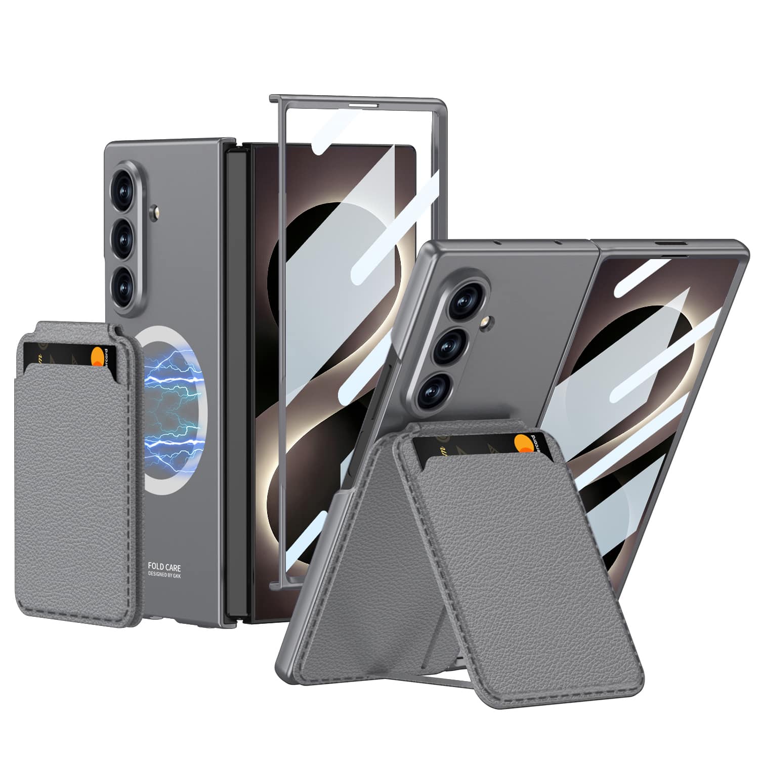 Dteck - Magnetic Case for Samsung Galaxy Z Fold8 Ultra with Card Holder Kickstand Built-in Tempered Glass Matte Shockproof Cover - Gray price history on PriceWatchPro