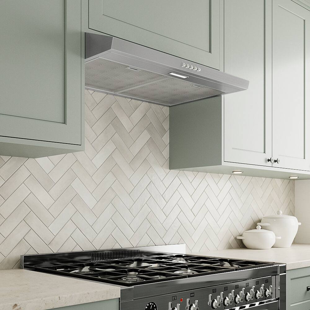 Back. Streamline - 30 in. Staletti Ducted Undermount 80 CFM Range Hood, Mesh Filters, Push Button Control, LED Light - Brushed Stainless Steel.