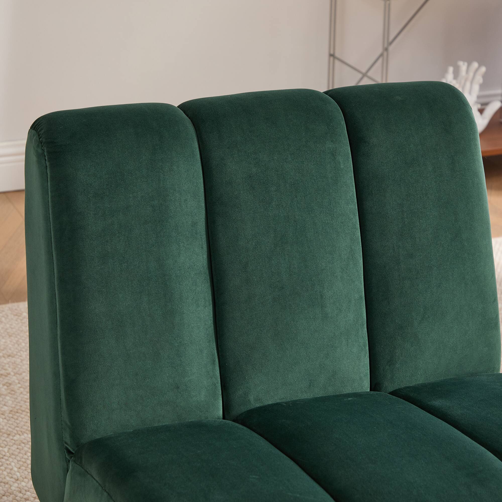 Back. Boyel Living - Compact Armless Accent Chair with Velvet Upholstery and Metal Legs, 24.4 in. - Green.
