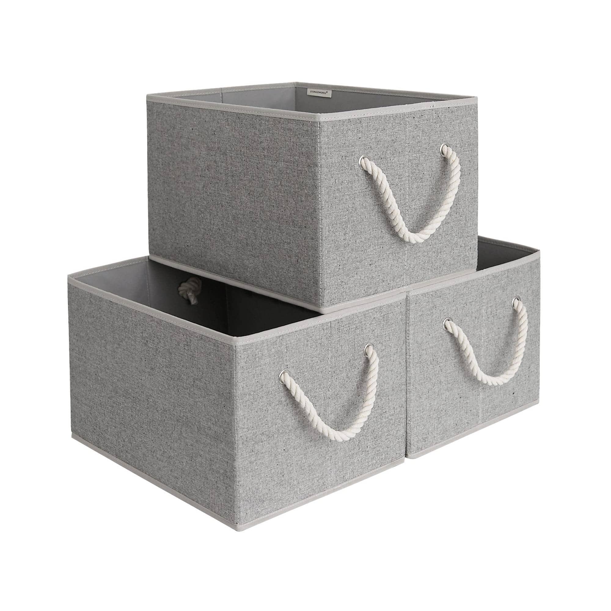 Dapper Styles - Storage Baskets For Shelves Foldable Fabric Closet Bins With Handles Clothes Organizer 3-pack - Gray-14 ¾" L x 10 ¼" W x 8" H