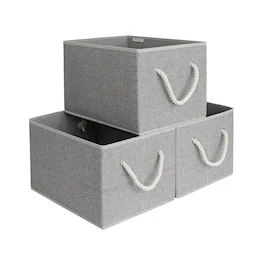 Dapper Styles - Storage Baskets For Shelves Foldable Fabric Closet Bins With Handles Clothes Organizer 3-pack - Gray-14 ¾" L x 10 ¼" W x 8" H