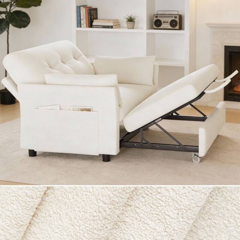 Alt View 2. Vipbear - Convertible Sleeper Chair,3-in-1Sofa Bed with Reclining Backrest,Single Sleeper Couch with Pull-Out Bed Linen Futon Sofa - Beige.