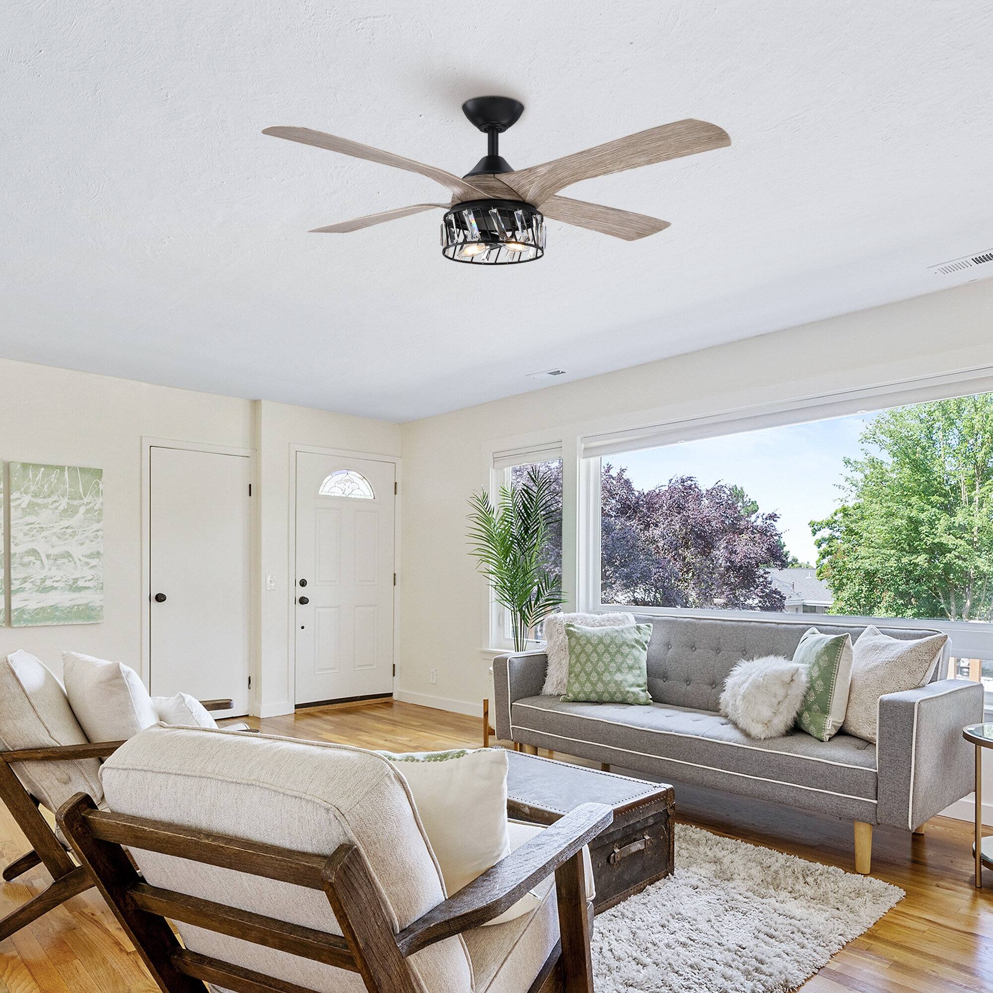 Left. Parrot Uncle - 52" Farmhouse ABS 4-Blade Indoor Crystal Ceiling Fan with Remote - Black.