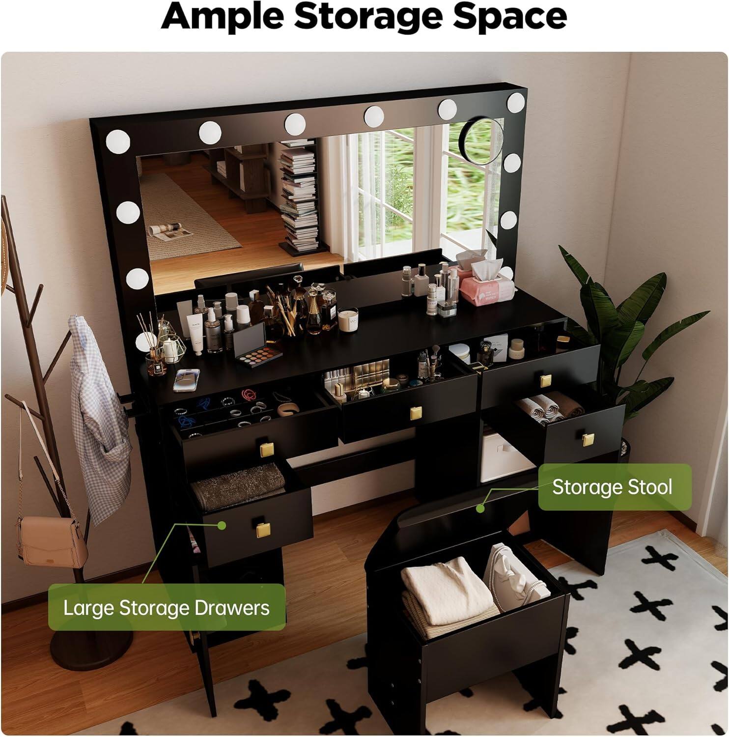 Ample Storage Space

Large Storage Drawers

Storage Stool