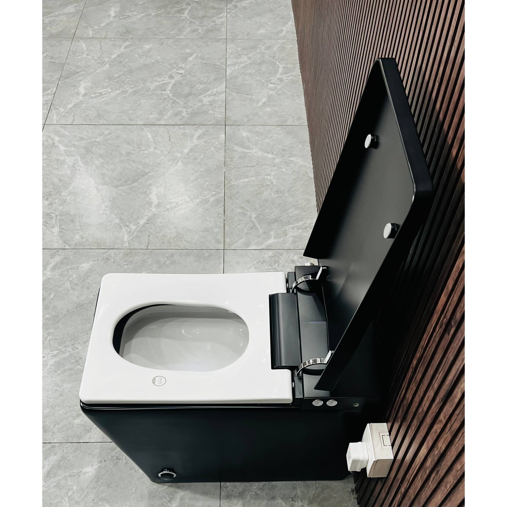 Alt View 2. ELEMENT ACE - Modern Square Smart Toilet with Built-in Tank, Remote Control, Touchless Operation, Auto Flush, Heated Seat, LED Display - Matte Black.