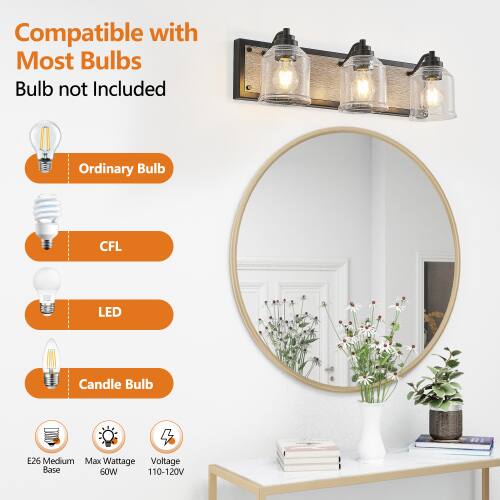 Compatible with Most Bulbs  
Bulb not Included  
Ordinary Bulb  
CFL  
LED  
Candle Bulb  
E26 Medium Base  
Max Wattage 60W  
Voltage 110-120V