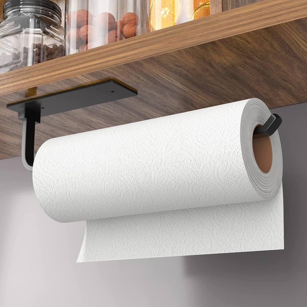 Front. RTMB - Improved Aluminum Kitchen Roll Dispenser Under Cabinet, Matte Black - Black.