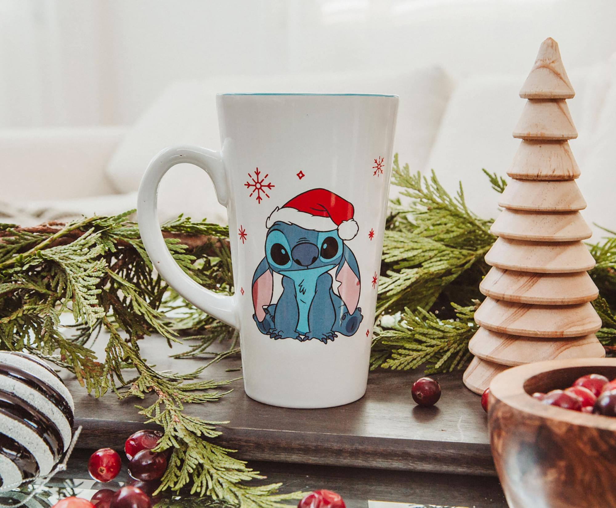 Alt View 1. Disney - Disney Lilo & Stitch Santa Hat Ceramic Latte Mug | Holds 16 Ounces - Blue.