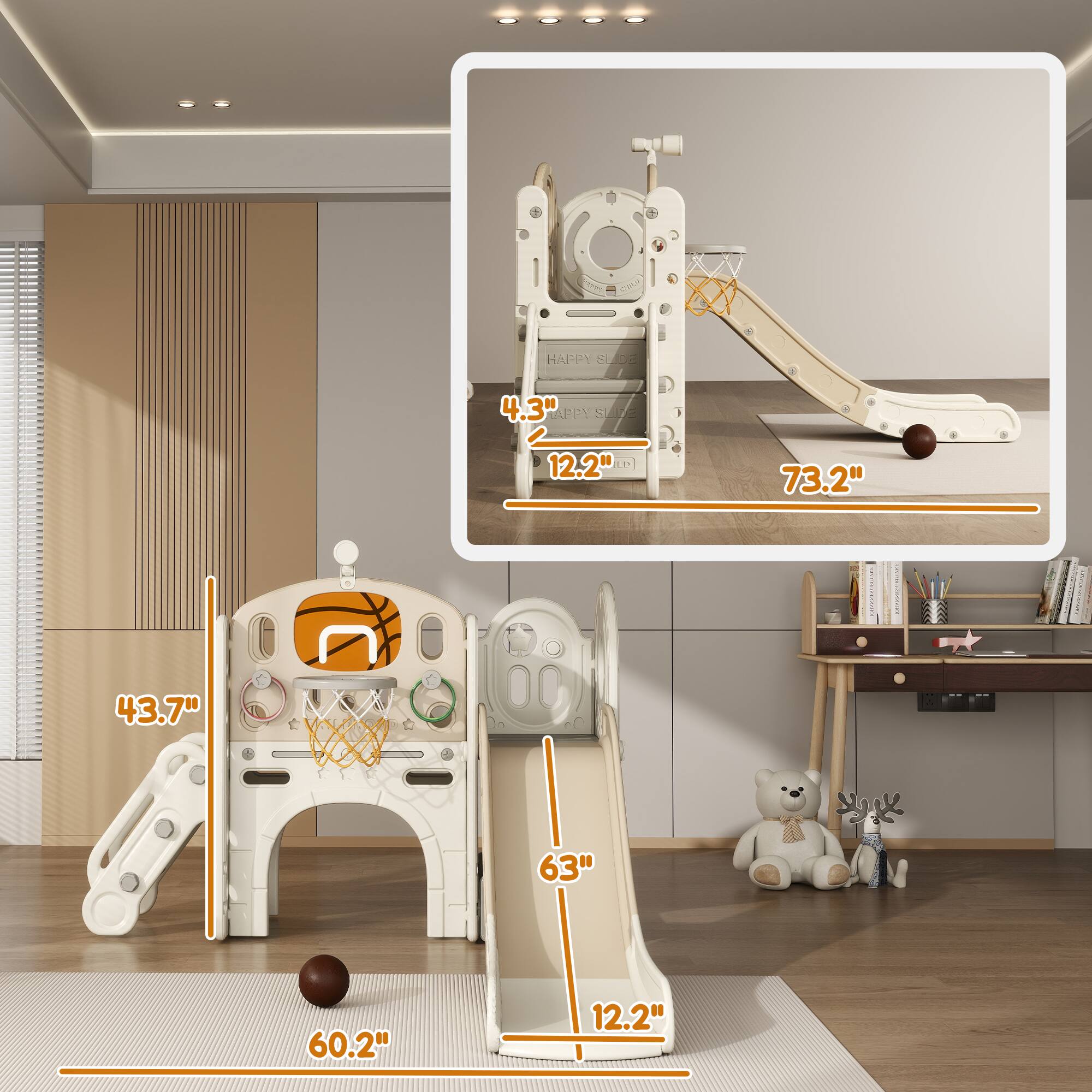 HAPPY SLIDE

4.3"  
12.2"  
73.2"  
43.7"  
63"  
60.2"  
12.2"